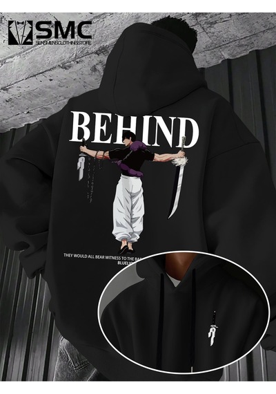 Uyguntarz Unisex Toji X Japon Baskılı Kapüşonlu Sweatshirt siyah