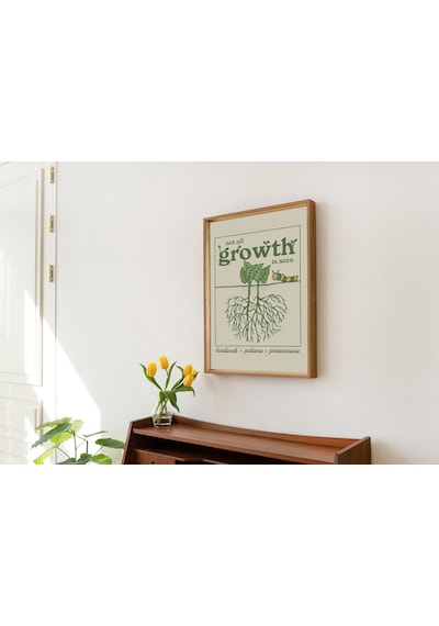 Retro Bitki Posteri, Estetik Alıntı, Motivasyonel Ofis, Yeşil Duvar Dekoru