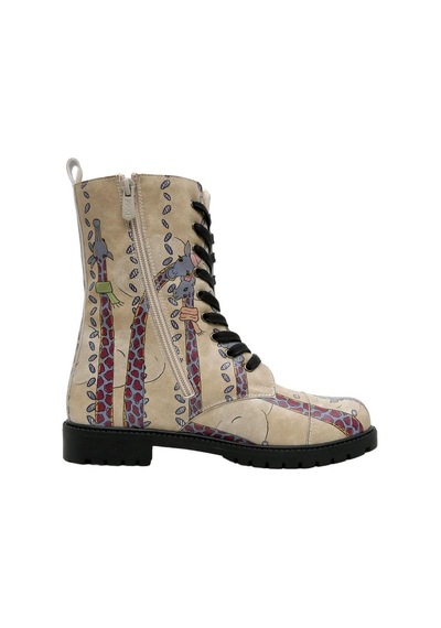 Kadın Vegan Deri Krem Fermuarlı Uzun Bot - Sky-high Love Tasarım Multicolor