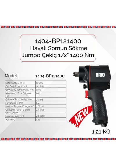 Havalı Somun Sökme 1/2 1400 Nm Jumbo Çekiç 1,21 Kg