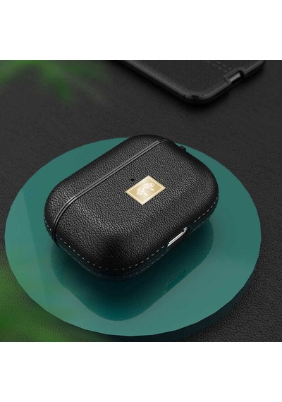 Apple Uyumlu AirPods Pro 2 Deri Görünümlü Askı Aparatlı Wlons Kılıf Siyah