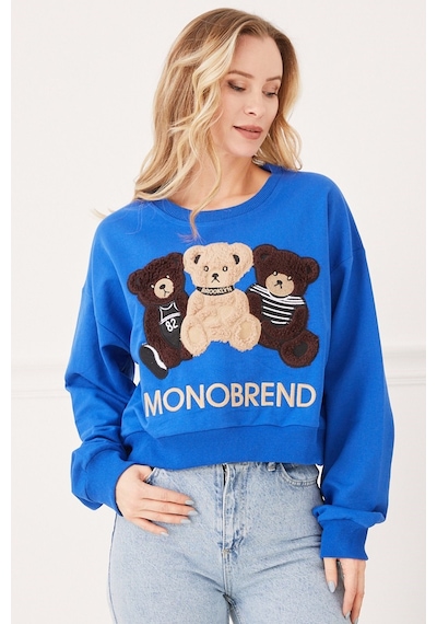 Sıfır Yaka Ayıcık Figürlü Sweat Saks 001