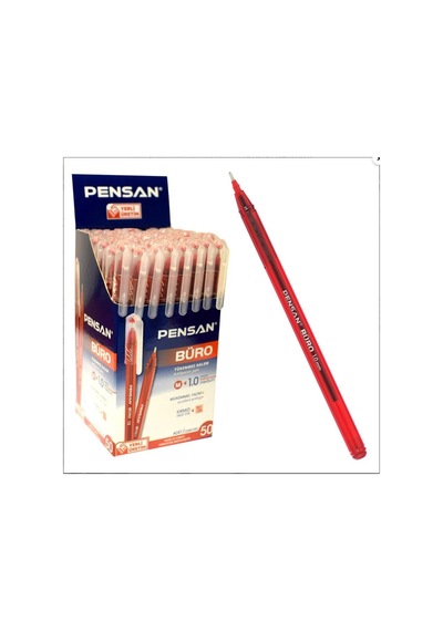 Tükenmez Kalem 10 Adet Kırmızı Renk 1.0 MM Büro Tipi Ballpoint Pen