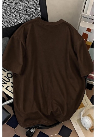 Palermo Sicilya Portakal Temalı Bisiklet Yaka Pamuklu Oversize T-shirt Kahve