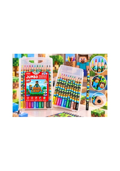 Mini Craft Jumbo Üçgen Kuru Boya Kalemi 12 Renk Sert Plastik Kutulu Çok Renkli