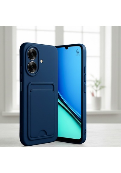 Realme Note 60 Uyumlu Arka Kamera Korumalı Kart Koyulabilen Silikon Kartlıklı Kılıf Kapak Lacivert