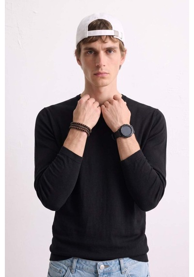 Barrels And Oıl Erkek Bisiklet Yaka İnce Sweatshirt 5074 - Siyah Siyah