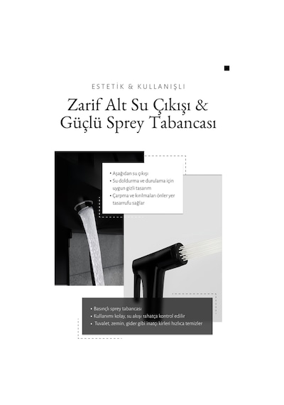 Zift Unique Premium Siyah Duş Sistemi Seti - 4 Fonksiyonlu Yağmur Duş Başlığı, Temperli Cam Raf, Masajlı El Duşu Siyah