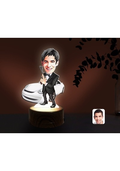 Kişiye Özel Erkek Ajan Karikatürlü Dekoratif 3D Biblo Led Işıklı