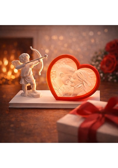 Aşk Meleği Kalp Lithophane Lamba Kişiye Özel Fotoğraflı Romantik 3d Anı Işığı Çok Rekli - Beyaz