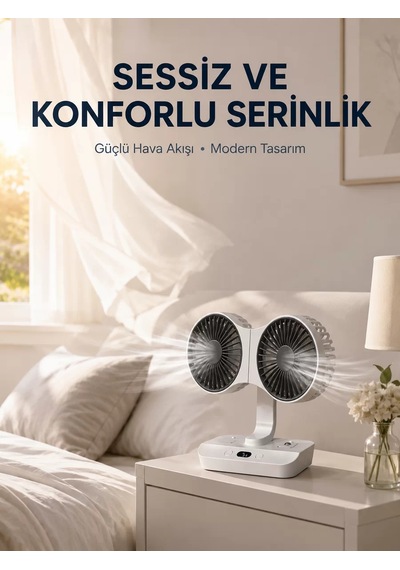 Hepsi Duvara Monte Edilebilen Çift Başlıklı Sessiz Masa Fanı Najmaddin