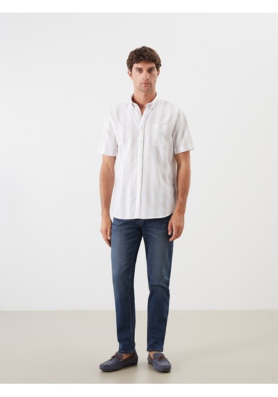 Lcwaıkıkı Classic Bej Regular Fit Armürlü Cepli Erkek Gömlek