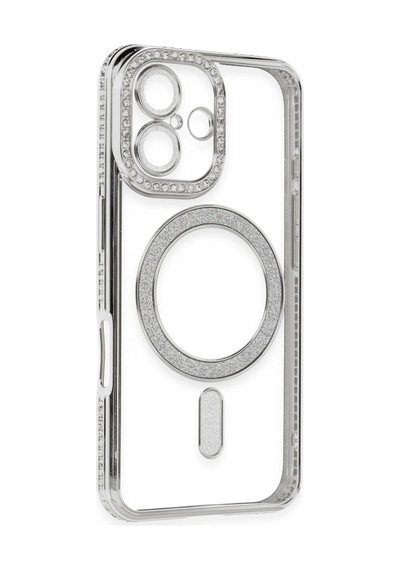 Apple Uyumlu iPhone 16 Kılıf Joke Simli Magneticsafe Kılıf Gümüş/