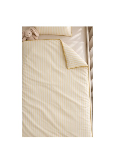 H&c Bebek Nevresim Takımı Keten Dokulu 4 Parça Biyeli Çizgili Beşik 100x150 Cm Nevresim Seti Çarşaf Sarı Krem Çizgili -sarı Biyeli