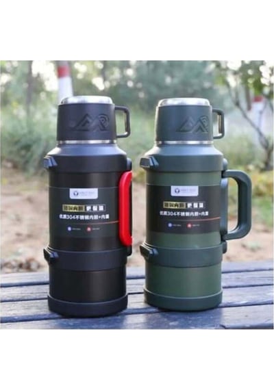 Paslanmaz Çelik 4 Litre Avcı Termos 24 Saat Sıcak 48 Saat Soğuk Kamp Piknik Seyahat Siyah
