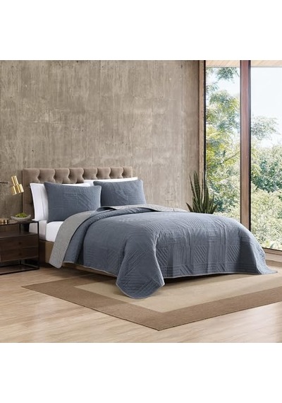 Eddie Bauer Hidden Lake Quilt Set, Twin, Blue Açik Gri