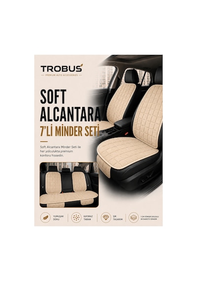 Opel Astra 2000-2004 Üniversal Soft Alkantra Kare Desen 7 Parça Oto Koltuk Minderi Bej