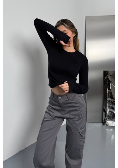 Balenbi Kadın Buzzy Parmak Geçmeli Bisiklet Yaka Basic Body 1130 Siyah