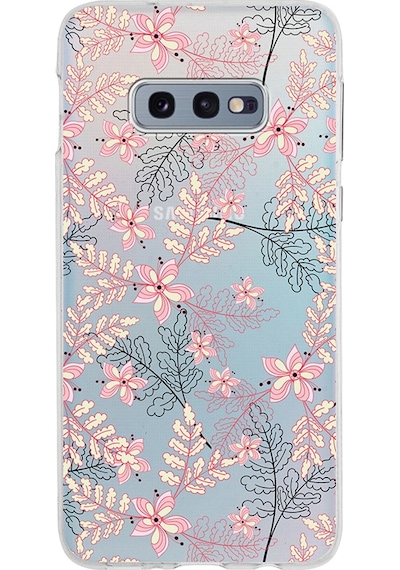 Samsung Galaxy Uyumlu S10e Kapak Floral Kırmızı Tasarımlı Şeffaf Silikon Kılıf