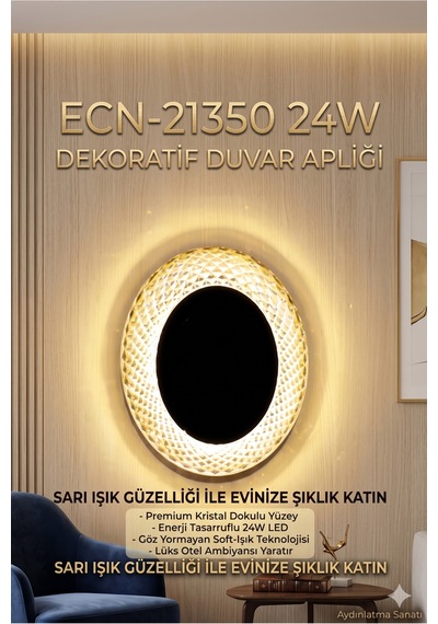 24w Dekoratif Kristal Dokulu Led Duvar Apliği - 3000k Gün Işığı Modern Salon Ve Antre Aydınlatması Sarı