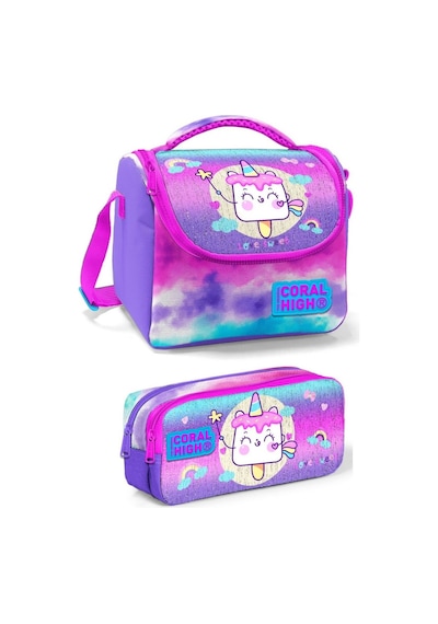 Coral High Mor Pembe Dondurma Unicorn Kız Çocuk Beslenme Çantası Seti