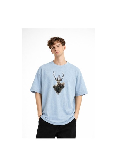 Alemdarshop Deer - Oversize Erkek Tişört Bebek Mavisi Bebe Mavisi