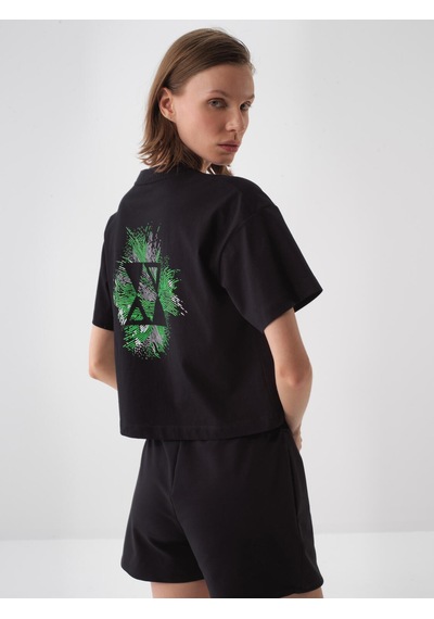 Xint Siyah Pamuk Dokulu Oversize Tişört 602486