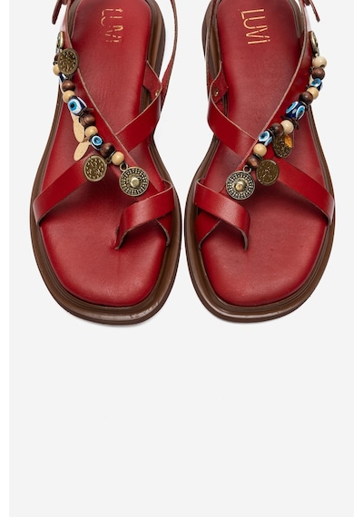 Luvi Shoes Hush Kırmızı Hakiki Deri Boncuklu Kadın Parmak Arası Sandalet