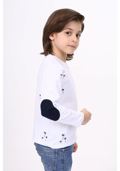 Toontoy Kids Toontoy Erkek Çocuk Baskılı Bisiklet Yaka Uzun Kollu Tişört Beyaz