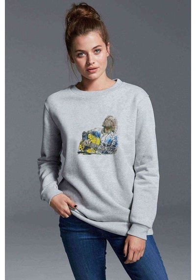 Eric Clapton Gitar Muzik Baskılı Gri Kadın Sweatshirt