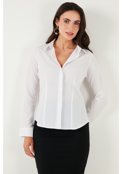 Lela Pamuklu Slim Fit Klasik Yaka Bayan Gömlek 6777423 Beyaz