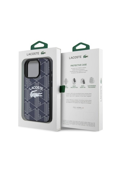 Apple iPhone 16 Pro Uyumlu Kılıf Lacoste  Lisanslı Magsafe Özellikli Mono Vintage Logo Lacivert