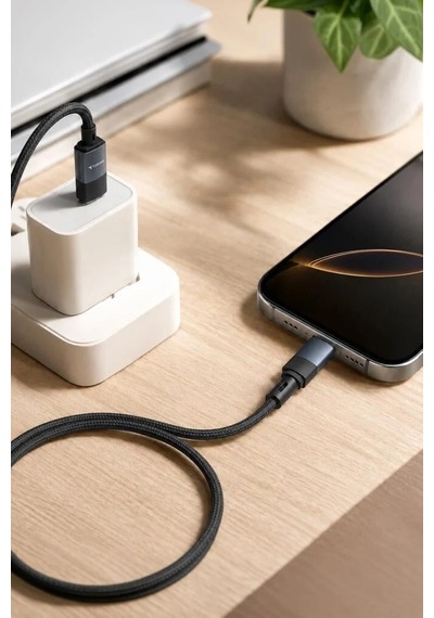 Ofis Cep Telefonu Teknoloji Şarj Kablosu Type-c To Lightning Data Kablo U18 Siyah