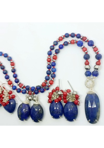 2072 Lapis Lazuli Mercan El Yapımı Kolye Lacivert