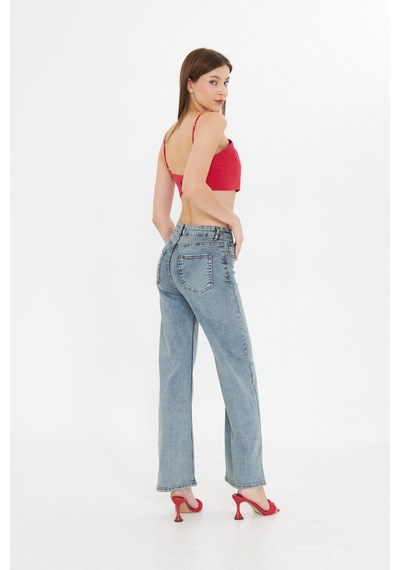 Kutaf Açık Mavi Yüksek Bel Geniş Paça Bol,salaş Palazzo Jeans Açık Mavi