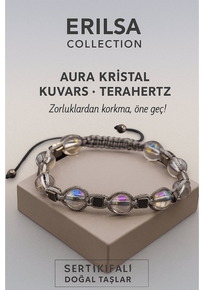 Sertifikalı Terahertz Aura Kristal Kuvars Taşı Bileklik Zorlukl Çok Renkli