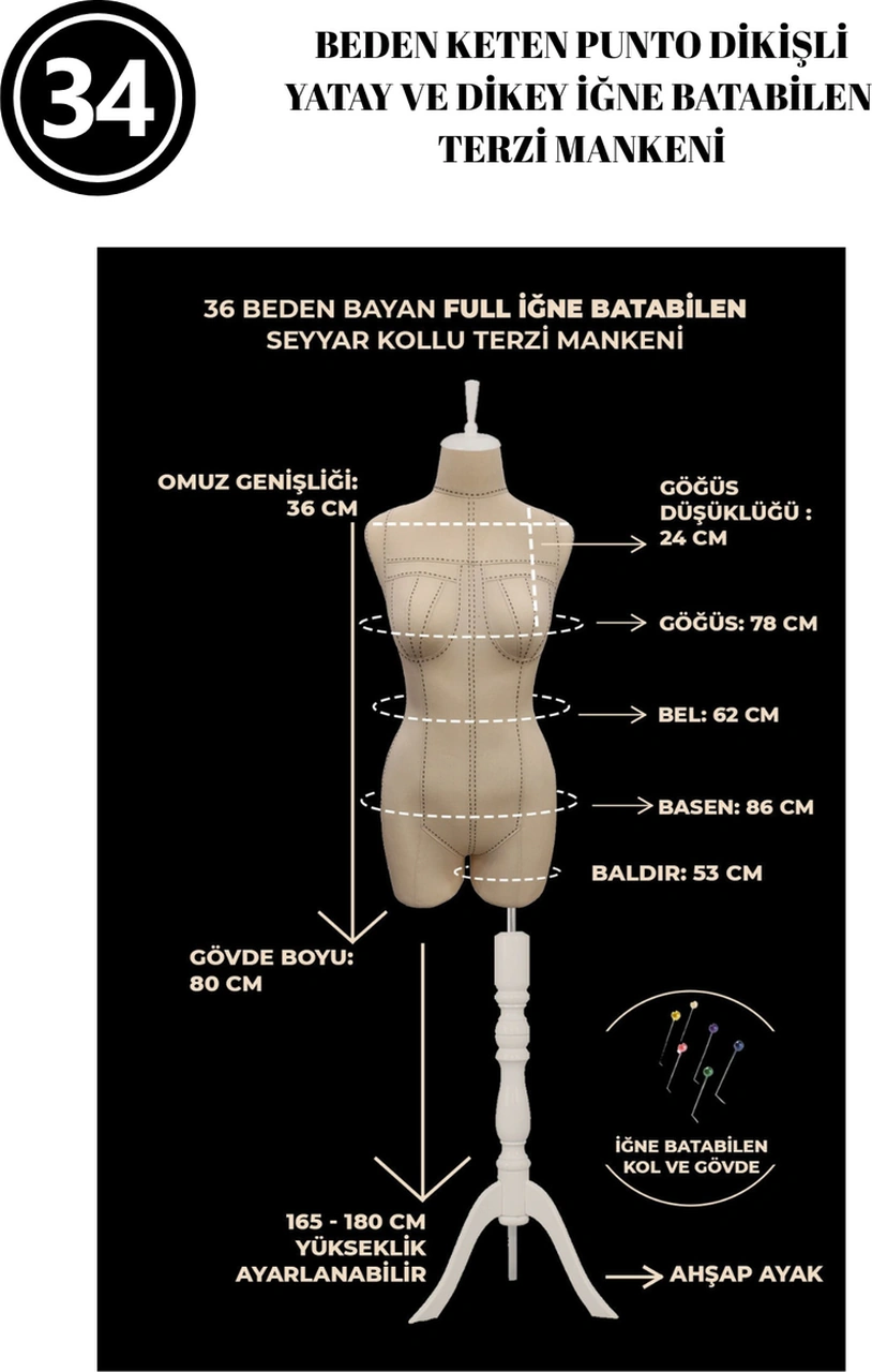 Özel Punto Kumaş - 34 Beden Pantolon Giyebilen İğne Batabilen Terzi Mankeni