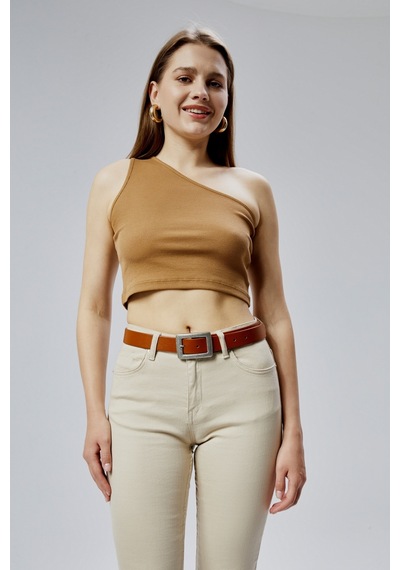 %100 Hakiki Deri Antik Mat Gümüş Tokalı Kadın Kemeri 3cm Taba