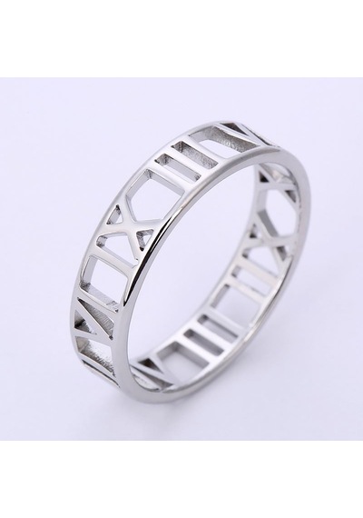 Chavin 6 Mm. Çelik Gri Roma Rakam Bayan Yüzük Eu32by