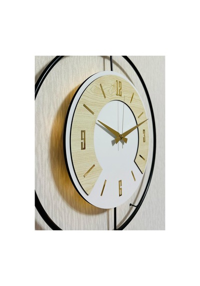 Pey Aksesuar 50x70 Cm Metal Ahşap Ve Işığın Muhteşem Uyumu Duvar Saati Dekoratif Ahşap-m54-siyah-beyaz-akça-gold