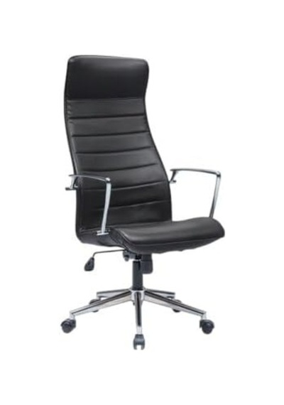 Atom Ofis Relax Siyah Suni Deri Yönetici Makam Koltuğu, Ergonomik, Yüksek Sırt, Bel Desteği, Krom Ayak, 360 Derece Dönebilir, 52x50x122-130 Cm Çok Renkli