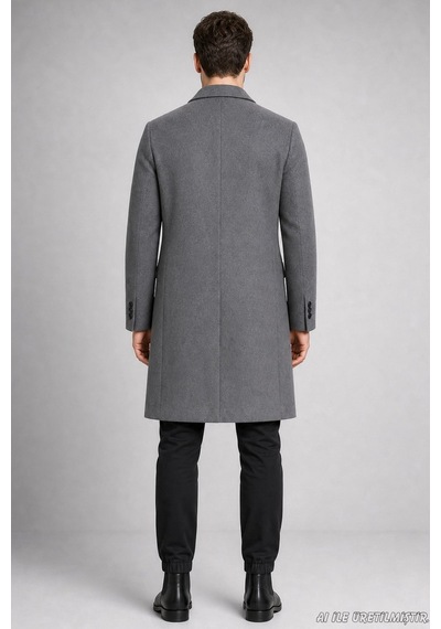 Freemen Erkek Slim Fit Klasik Yaka 3 Düğmeli Uzun Kaşe Kaban-425 Antrasit