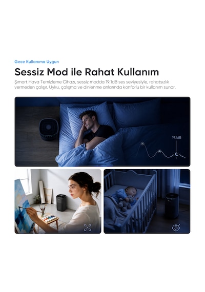 Şımart Akıllı Hava Temizleyici H13 Hepa Filtreli Wi-fi Kontrollü Uv Negatif İyonlu 36 M² Siyah