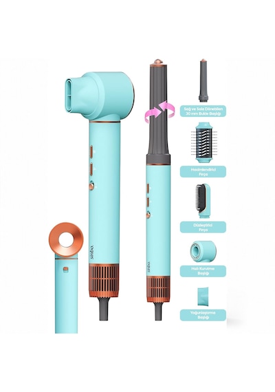 Mavi Air Brush 5in1 Bukle-hacimle-düzleştir-2-fırça Saç Kurutma - Şekil Makinesi 1300w 3-kdm.hız Sıc