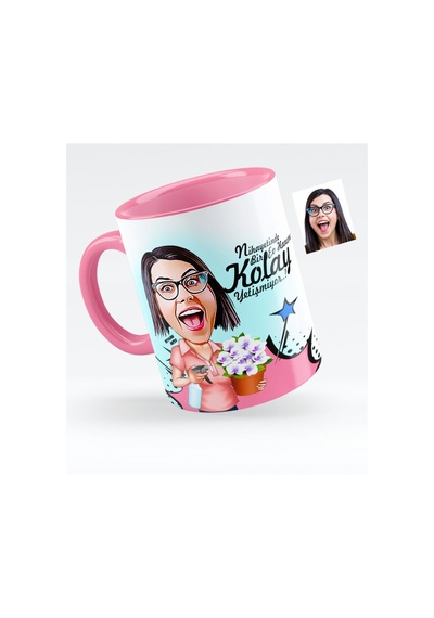 Kişiye Özel Ev Hanımı Karikatürlü Pembe Kupa Bardak - 2