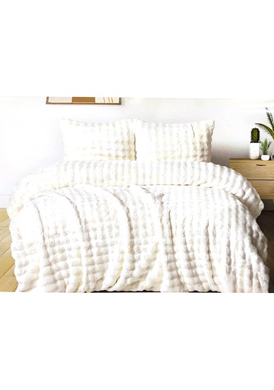Diamond 3 Parça Bubble Kürk Comforter Set, Çift Kişilik Yorgan Seti 220x240 -krem Krem