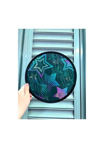 Desenli Katlanabilir Yuvarlak Yazlık Çantalı Taşınabilir El Yelpazesi Yıldız Desenli 25cm