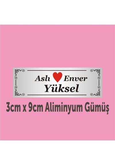 İsim Tasarımı Yapılabilir Kapı İsimliği Aliminyum Parlak Levha 3cm X 9cm Ölçüsünde