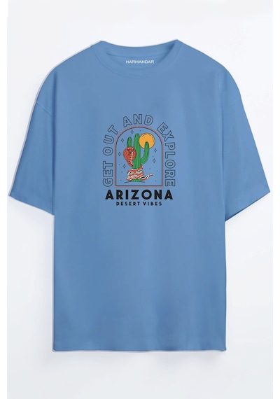Arizona Desert Vibes Dijital Baskılı Unisex Turuncu Oversize T-shirt Mavi