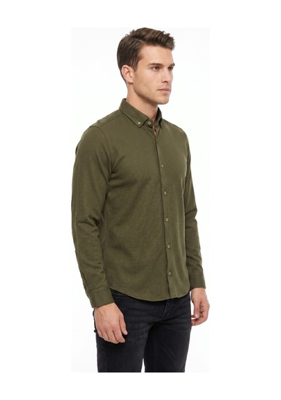 Advante Erkek Spor Slim Fit Uzun Kol Petek Dokulu Gömlek Bgl-st05483 Haki